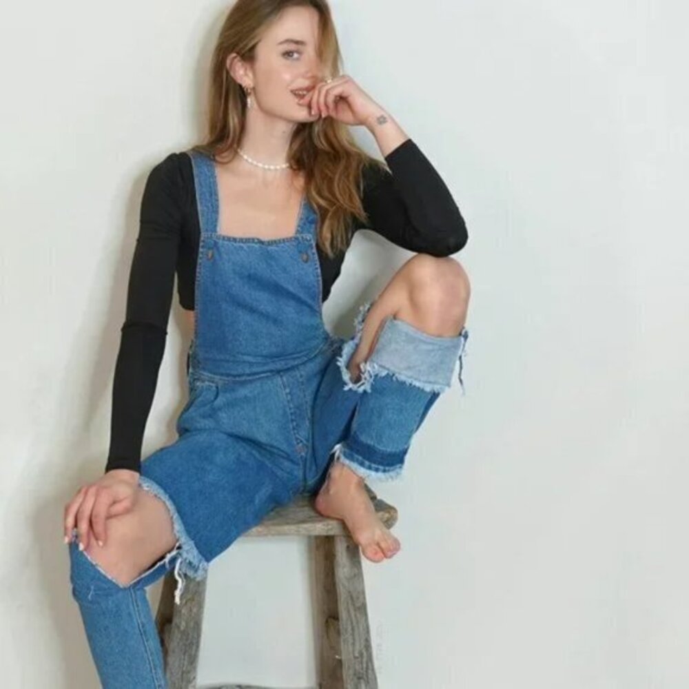 NWT Ksenia Schnaider Demi Denim Dungarees Medium-Dark Wash TEMPORARILY UNAVAILAB